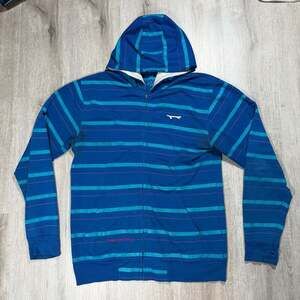 Mens West 49 Striped Full-Zip Hoodie Y2K Skater Grunge Punk Medium